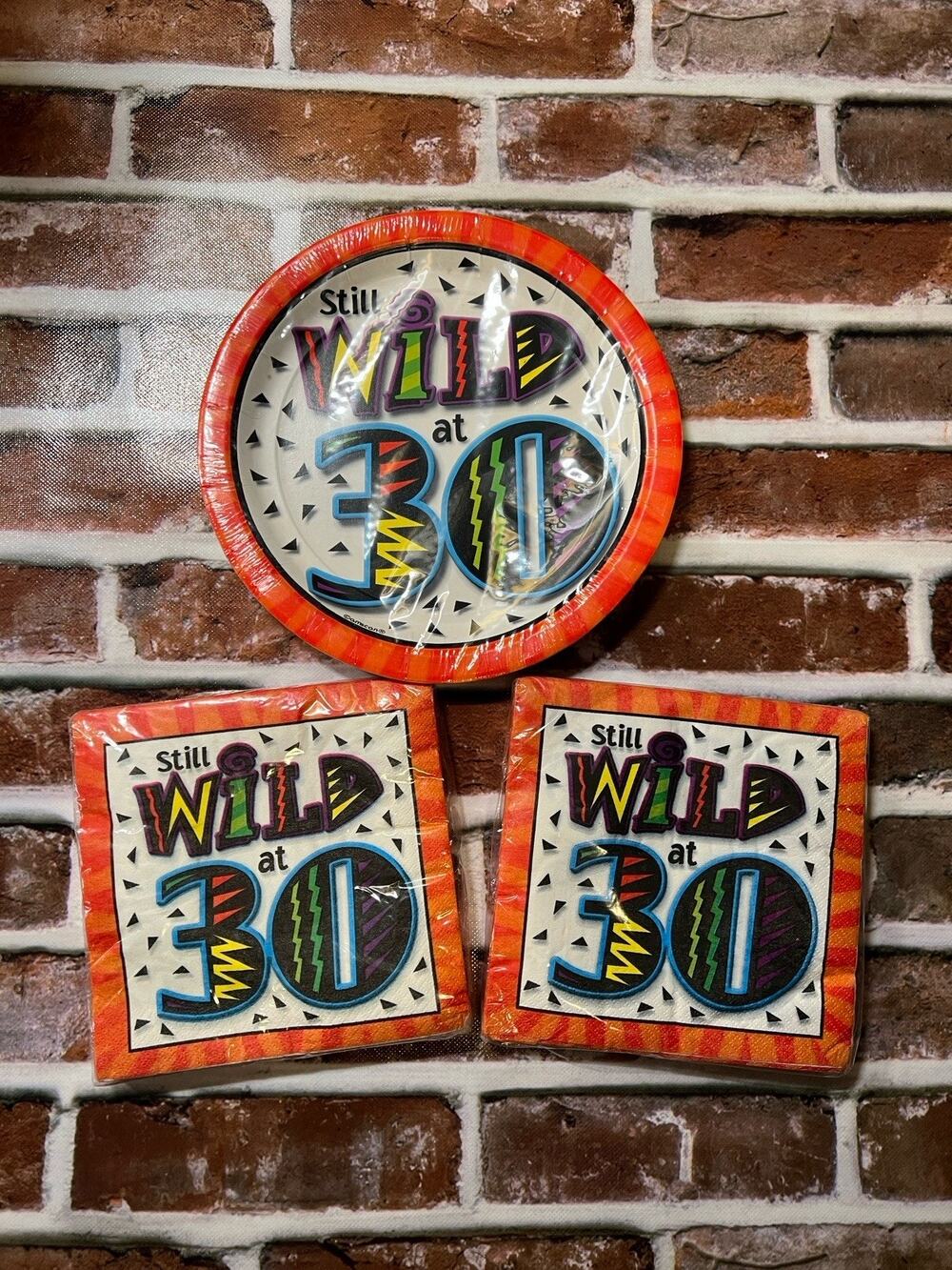 Amscan Still Wild at 30 Birthday Party Plates Napkins Retro 3 Piece Lot Sealed